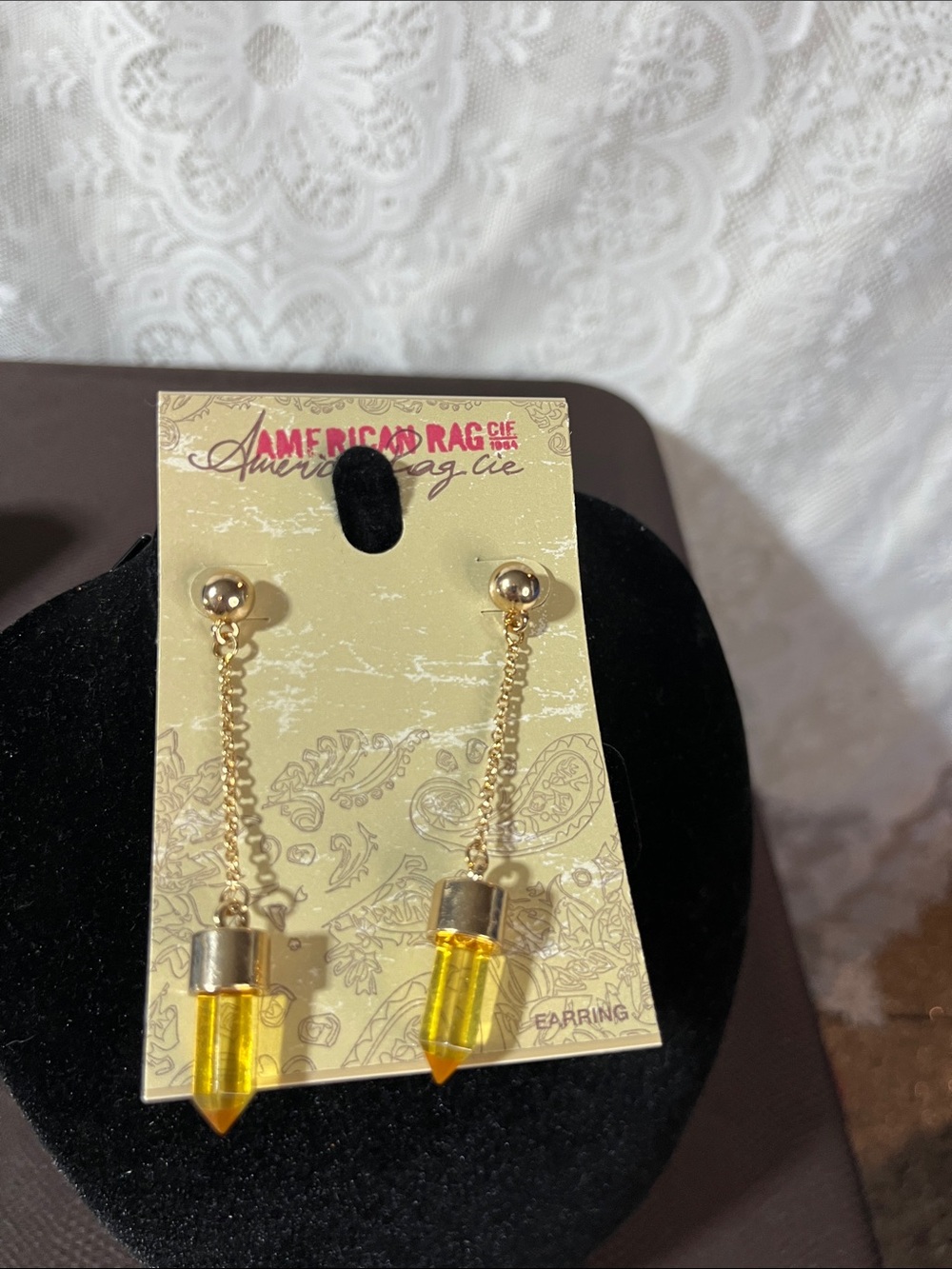 😻5for$15😻American Rag Gold-Tone Chain Earrings with Yellow Crystal Drops NWT